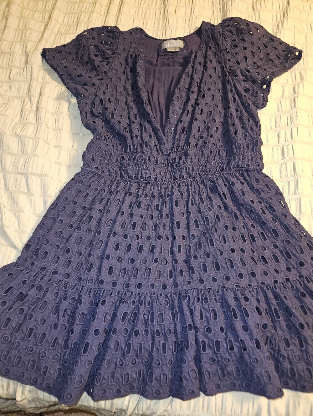 Anthropologie Women's Navy Eyelet V-Neck Summer Dress Sz 1x
